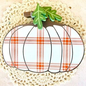 *Cream Plaid Pumpkin Chunky Shelf Sitter